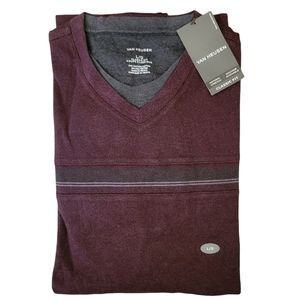 Van Heusen Men's Maroon Stripe Classic Fit Long Sleeve Top Sz L